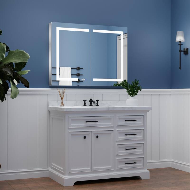 ExBrite 36" x 30" LED Lighted Bathroom Medicine Cabinet with Mirror,Recessed or Surface Mount,Defog