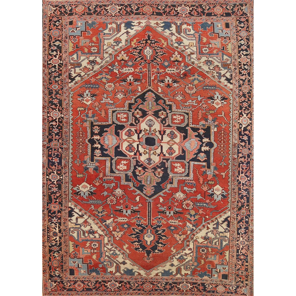 Vegetable Dye Heriz Serapi Persian Rug Handmade Wool Carpet - 9'2"x 12'1"