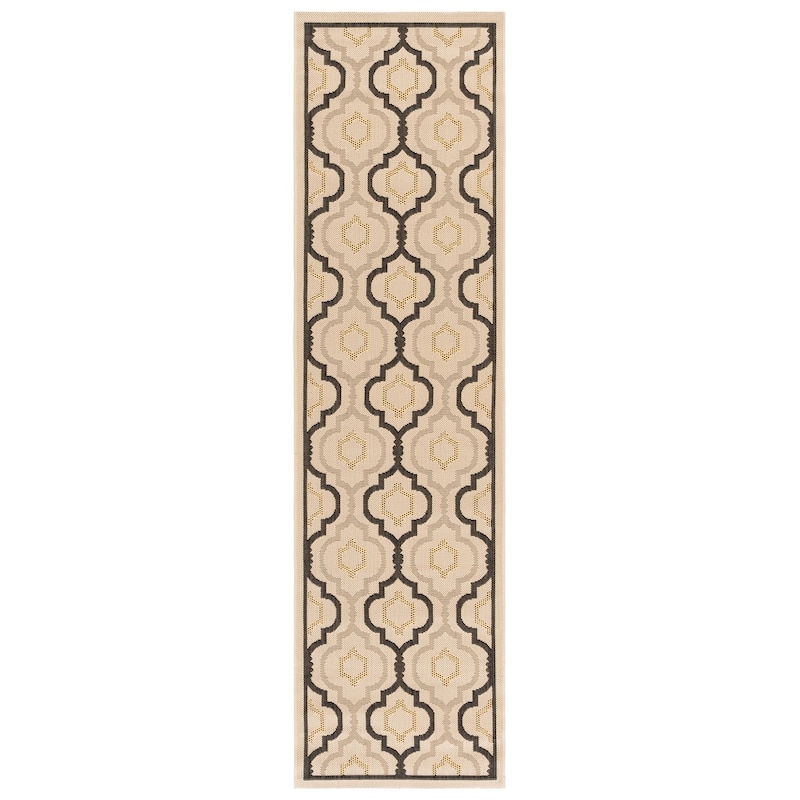 SAFAVIEH Courtyard Oyvor Indoor/ Outdoor Waterproof Patio Backyard Rug - 2'3" x 8' Runner - Beige/Black