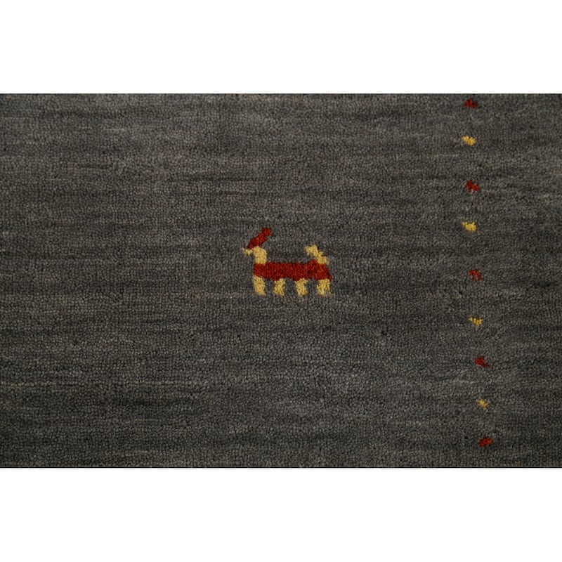 Tribal Gray Gabbeh Indian Area Rug Handmade Wool Carpet - 3'11"x 6'1"