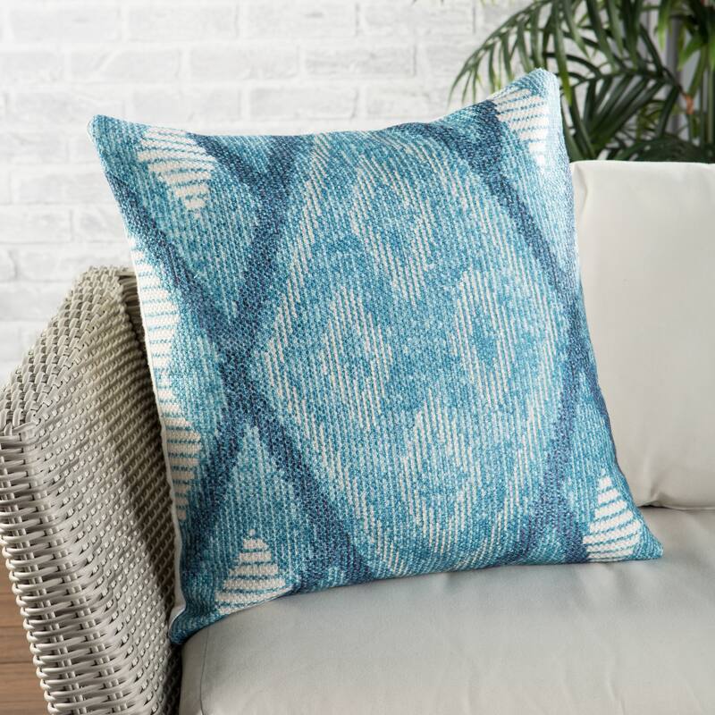 Nikki Chu Sadler Indoor/ Outdoor Tribal Blue/ White Throw Pillow