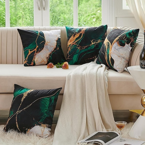 Set of 4 Emerald Decorative Pillow Covers Living Room Decor Cushion ...