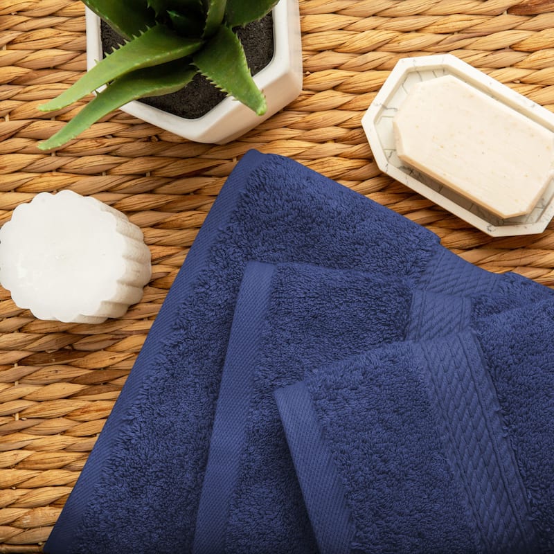 Superior Marche Egyptian Cotton Pile 3 Piece Towel Set - Navy Blue