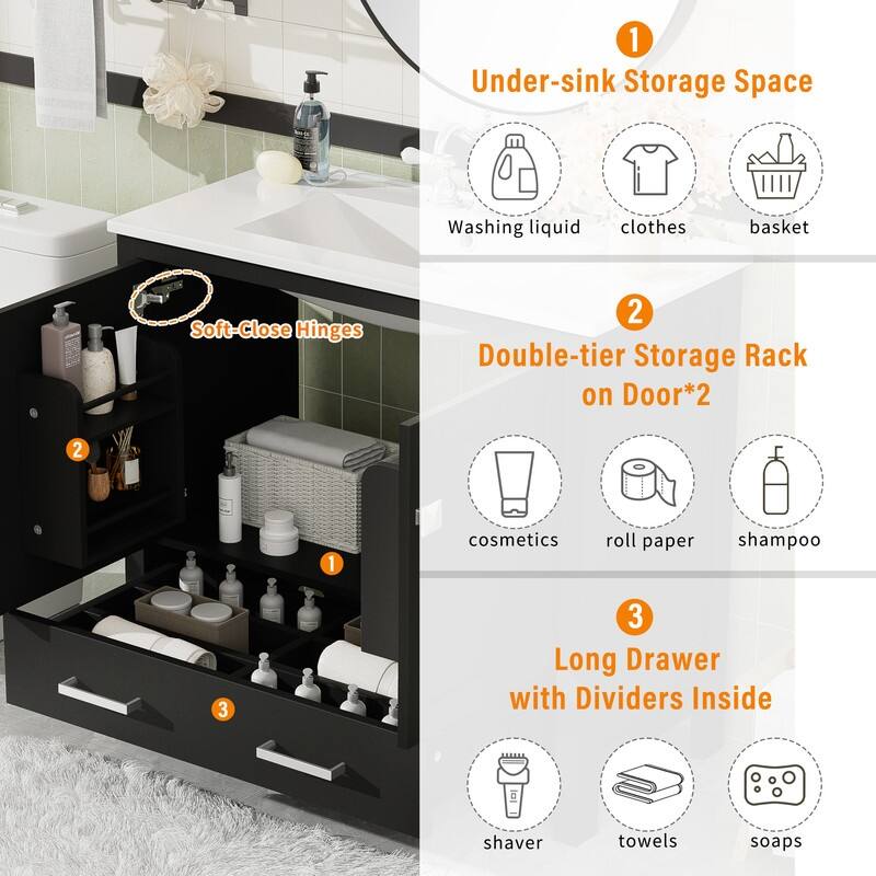 MEDUNJESS 36'' Bathroom Vanity Set with Ceramic Sink, Bathroom Storage Cabinet