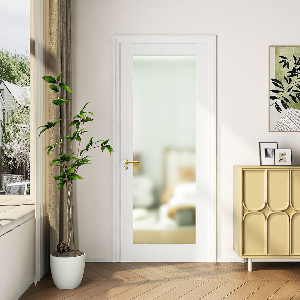 24" X 80"French Interior Door, Tempered Frosted Glass Slab Door, Pocket Doors, Solid Core prehung Interior Door Without Kit