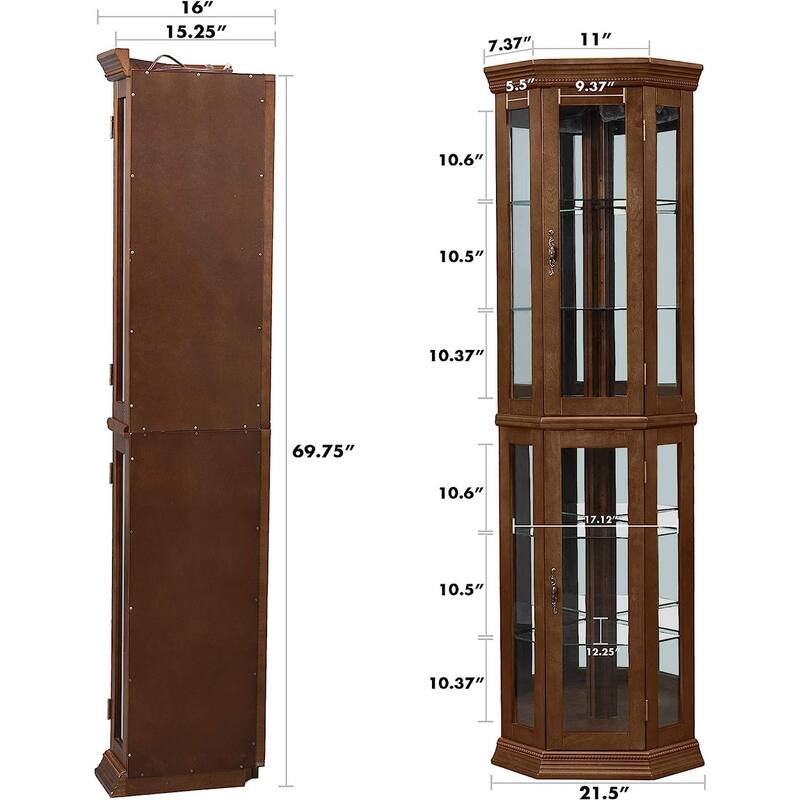 Glass Curio Display MidCentury Modern Corner with