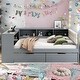 preview thumbnail 2 of 11, Grey Wood Full Size Platform Bed with Desk, Storage Shelves and Upholstered Headboard