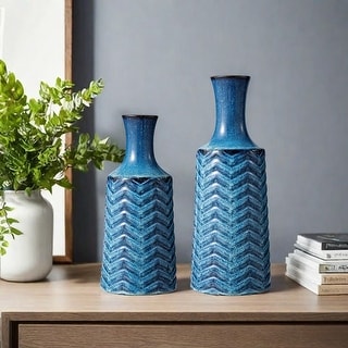Glitzhome Set of 2 Brilliant Blue Ceramic Table Decorative Vases with ...