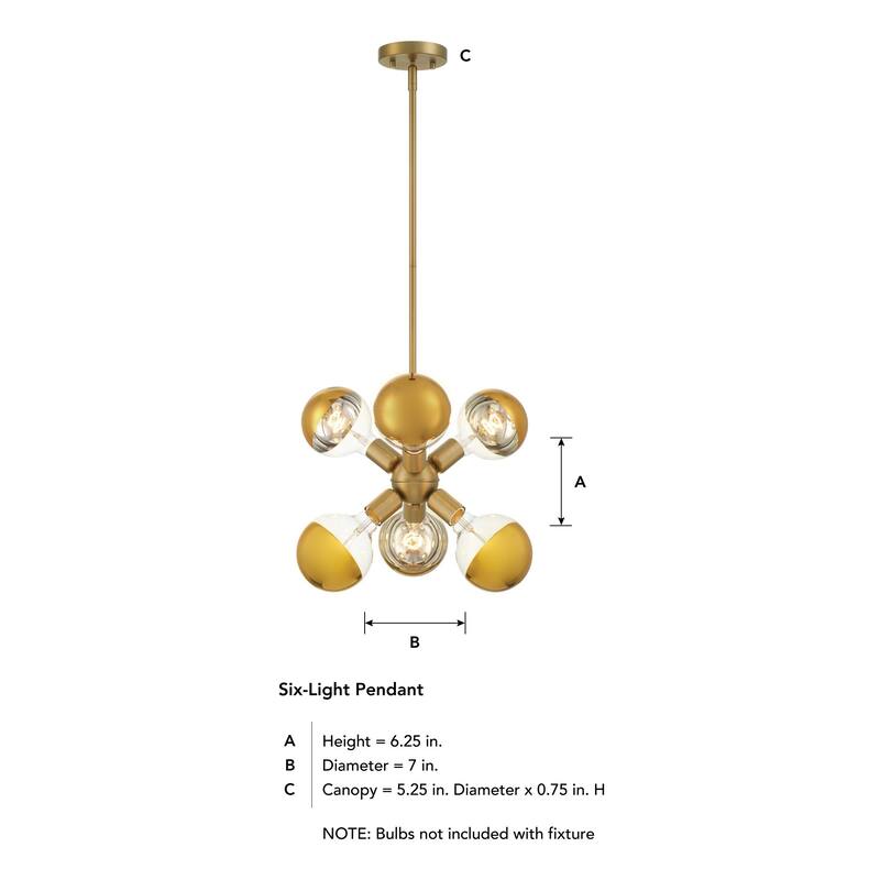 Gambit 7 in. 6-Light Brushed Gold Modern Pendant Light