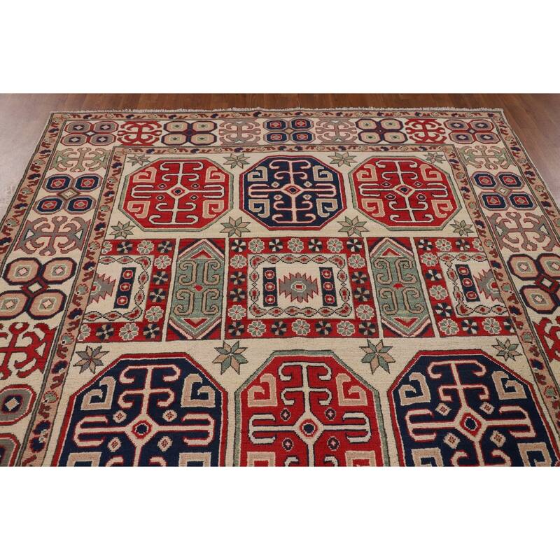 Oriental Beige Kazak Rug Handmade Traditional Wool Carpet - 6'9" x 9'9"