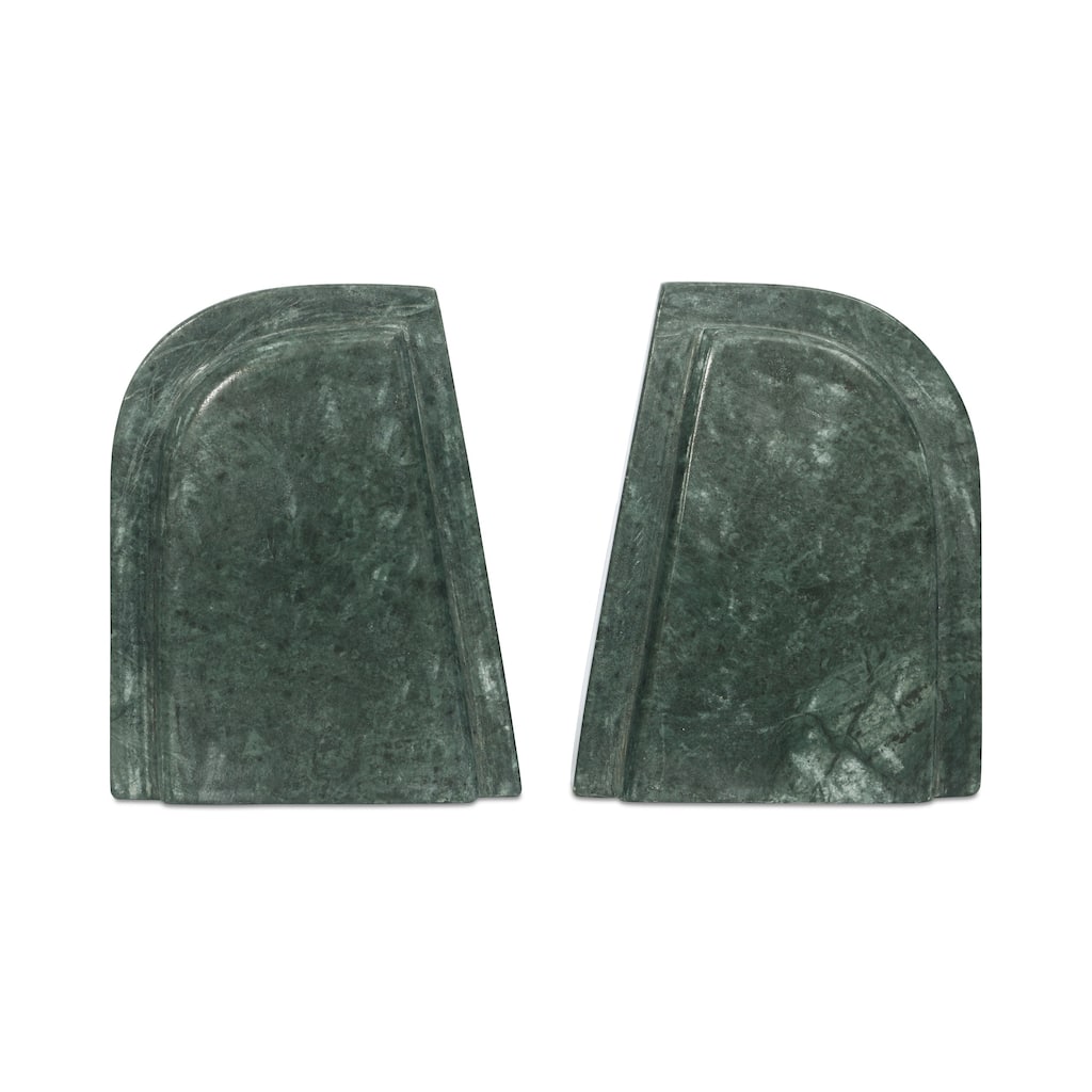 Torsten Tabletop Accent, Rectangular, Green Marble, Sculptural Bookend Pair, Green - Set of 2