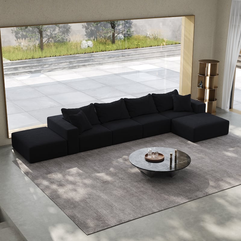 162" Chenille Cloud Sectional Sofa with 6 Pillows
