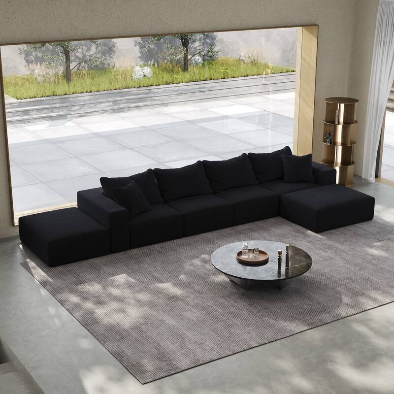 Oversized Chenille Upholstered Sectional Sofa Set Modular Couch Cloud Sleeper Sofa Bed with Ottomans and Pillows for Living Room