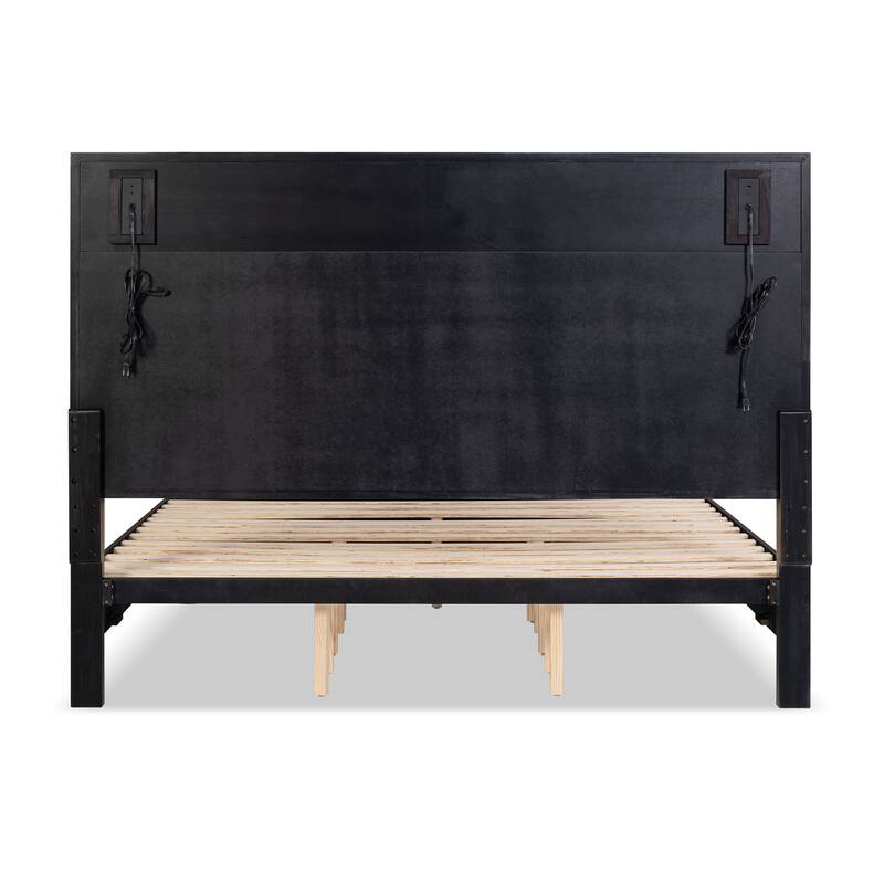 Furniture of America Forma Mid-Century Modern Black Boucle Storage Platform Bed with LED Reading Light