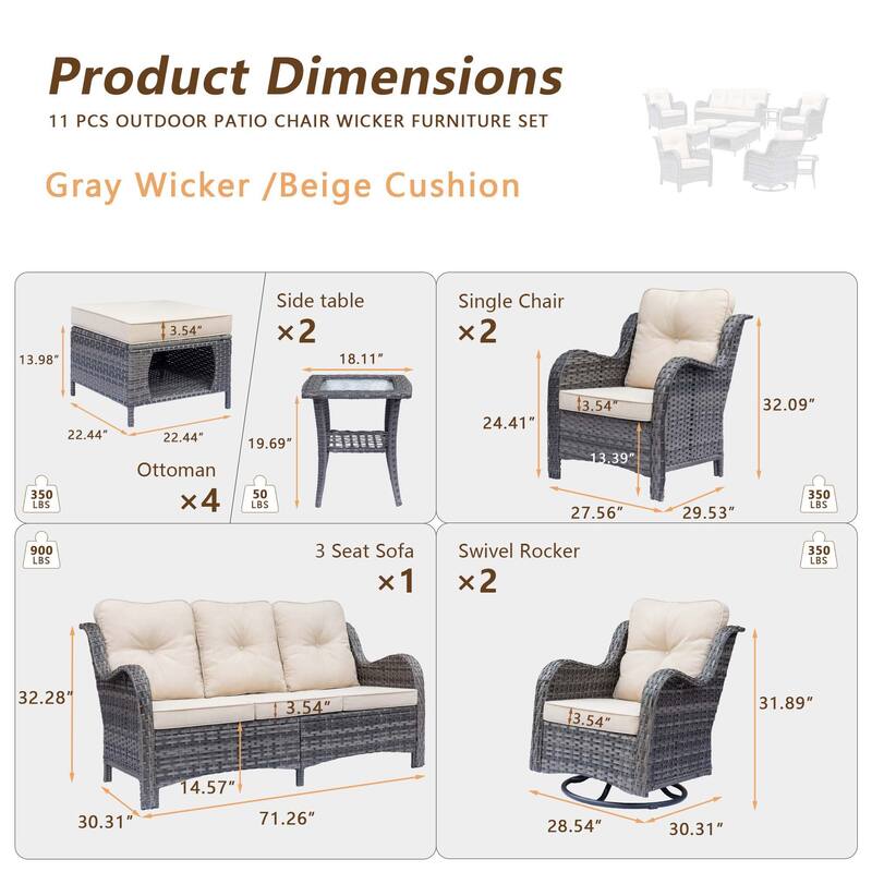 Outdoor Patio Furniture-Gray Wicker Outdoor Swivel Rocker Chairs Set
