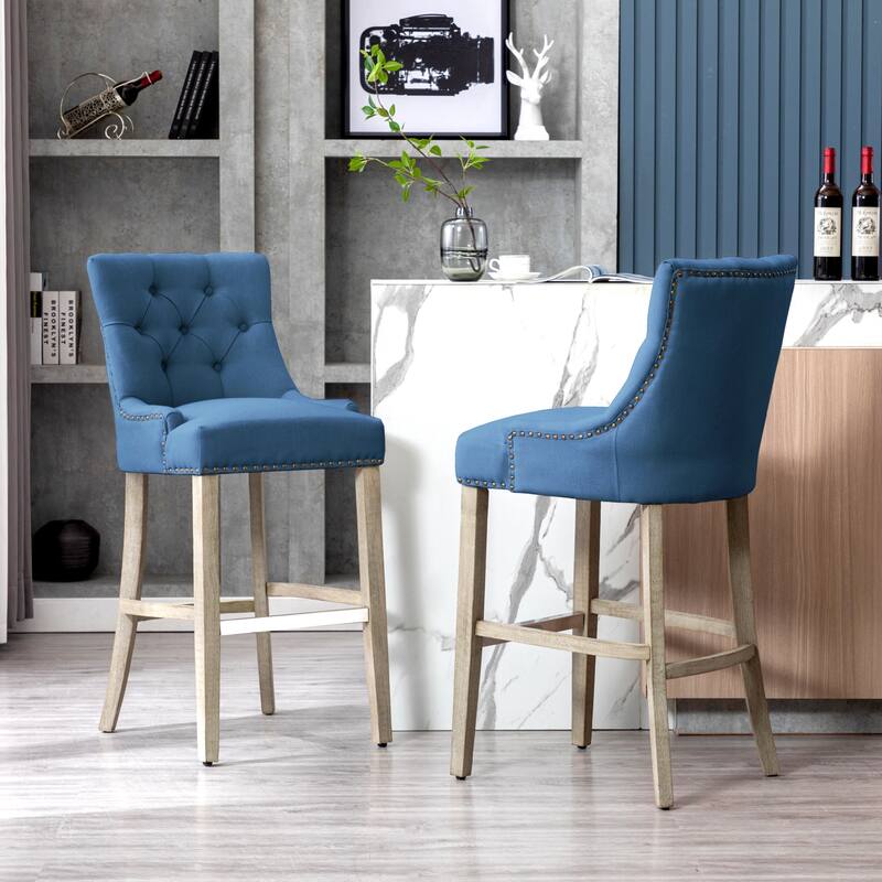 Carter 29" Linen Fabric Tufted Upholstered Bar Stool (Set of 2) - N/A