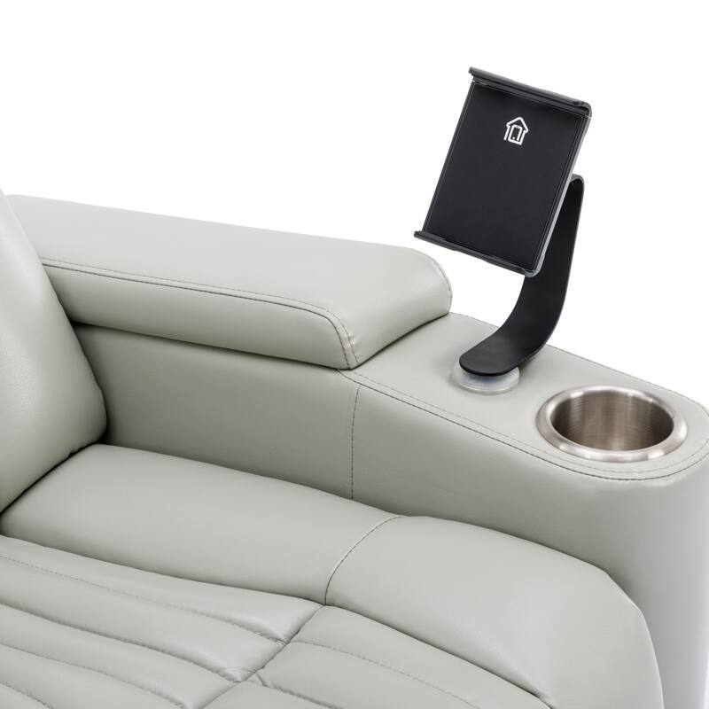 270° Swivel Home Theater Seat with LED Lights, Hidden Arm Storage, Tray Table & Phone Stand, Cup Holders, USB Port