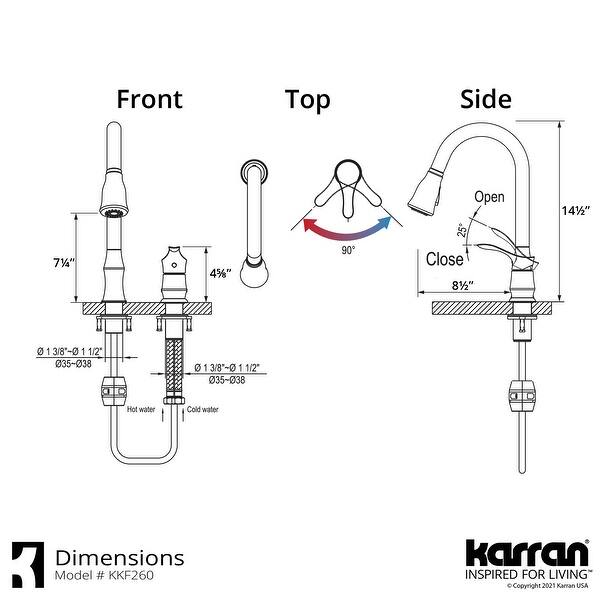 dimension image slide 0 of 2, Karran Hillwood Single-Handle Pull-Down Sprayer Kitchen Faucet