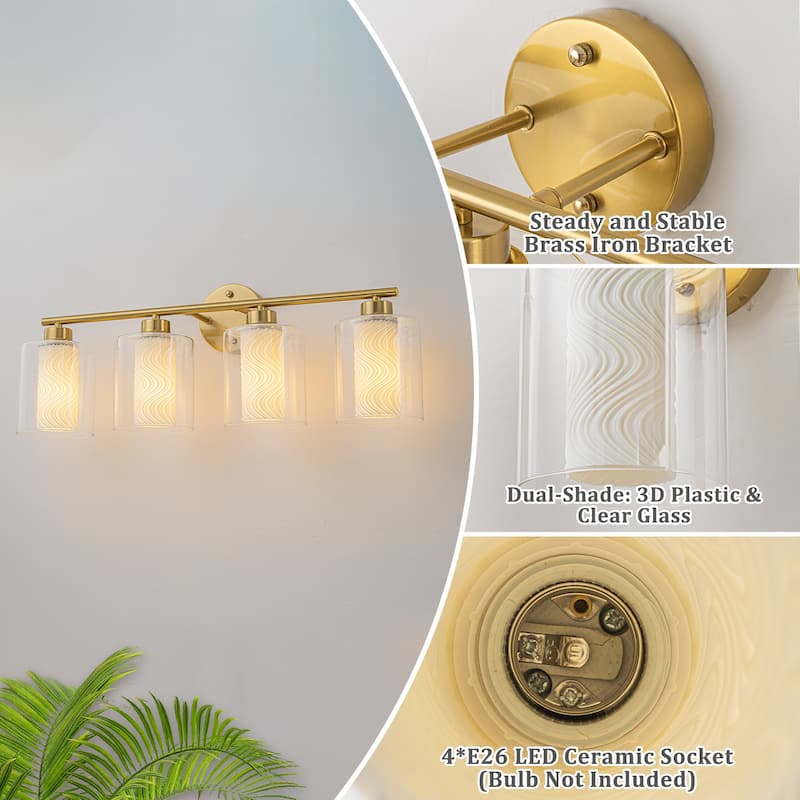 Modern Gold Vanity Light with Double Cylinder Shades Bathroom