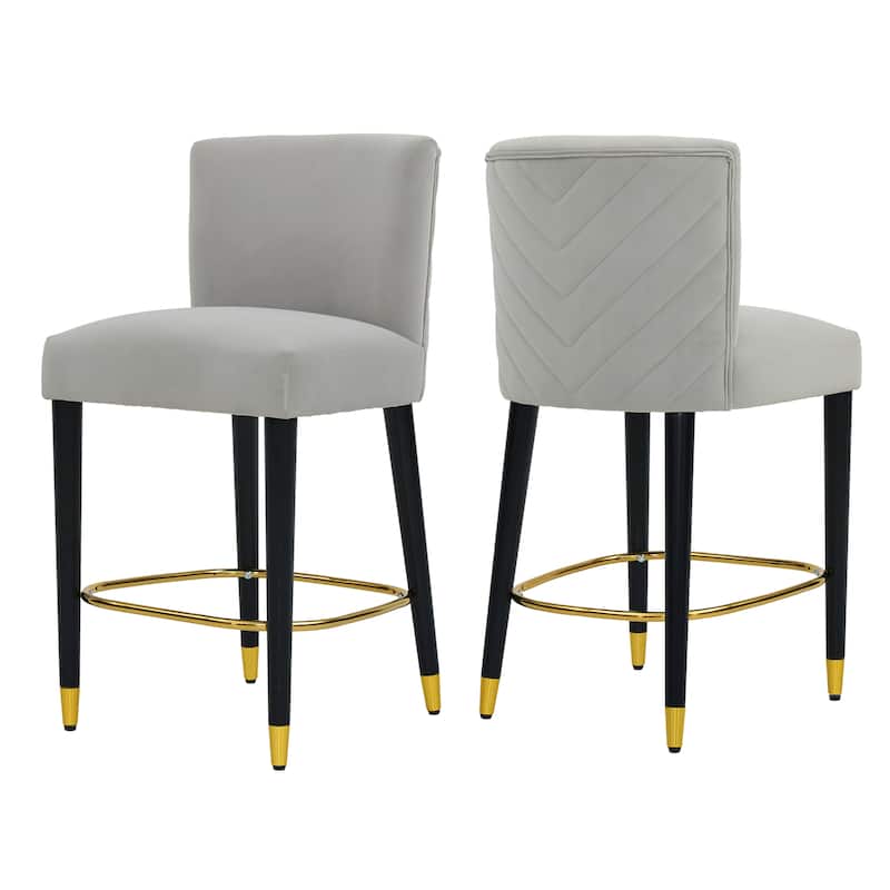 Versatile Accent Chairs Counter Height Bar Stools Set of 2 with Padded Seat, Tufted Backrest, Black Legs and Gold Footrest