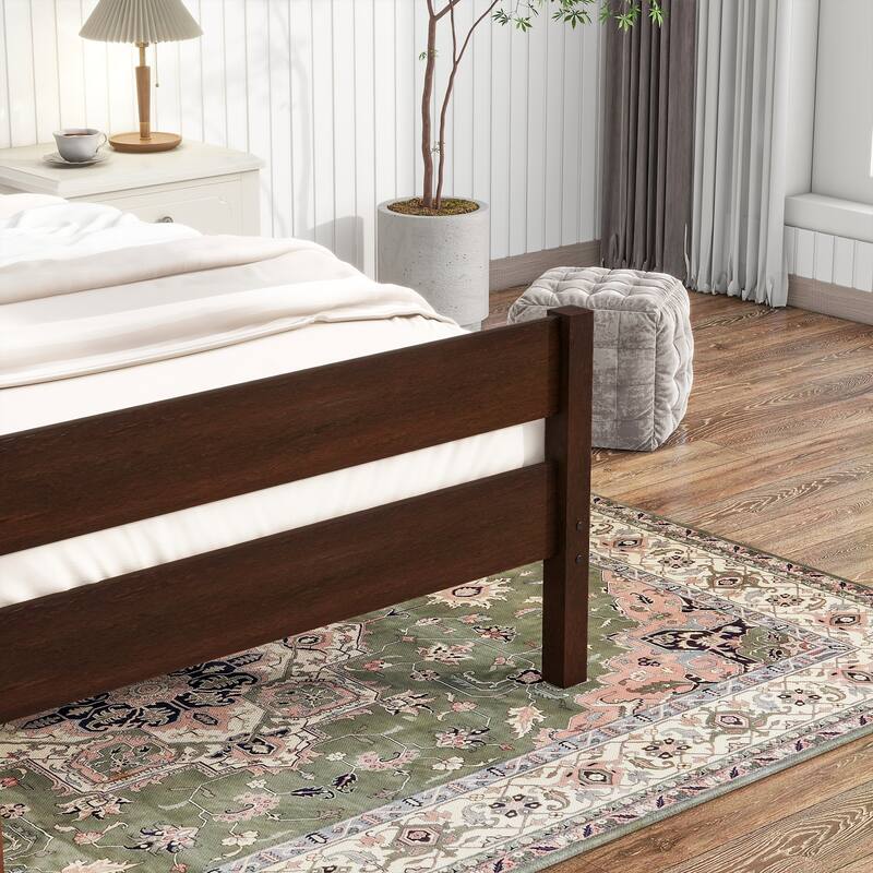 Twin Size Platform Bed with Wooden Headboard, Spacious Underbed Storage