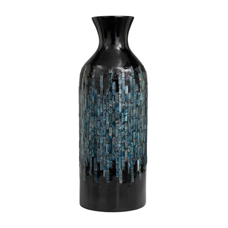 Black Capiz Shell Handmade Decorative Vase with Blue Ombre Design - 8"W, 20"H