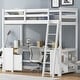 preview thumbnail 31 of 58, Solid Wood Loft Bed with Bulit-in U-Shaped Desk, 2 Drawers and Cabinet, Twin/Full Size Loft Bedframe w/ Storage Shelves & Ladder White - Twin
