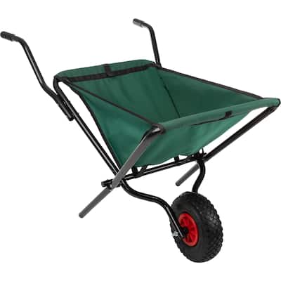 Folding Wheelbarrow - Collapsible Garden Cart with 80lb Capacity, Storage Pouches, and Padded Handles by Pure Garden (Green)