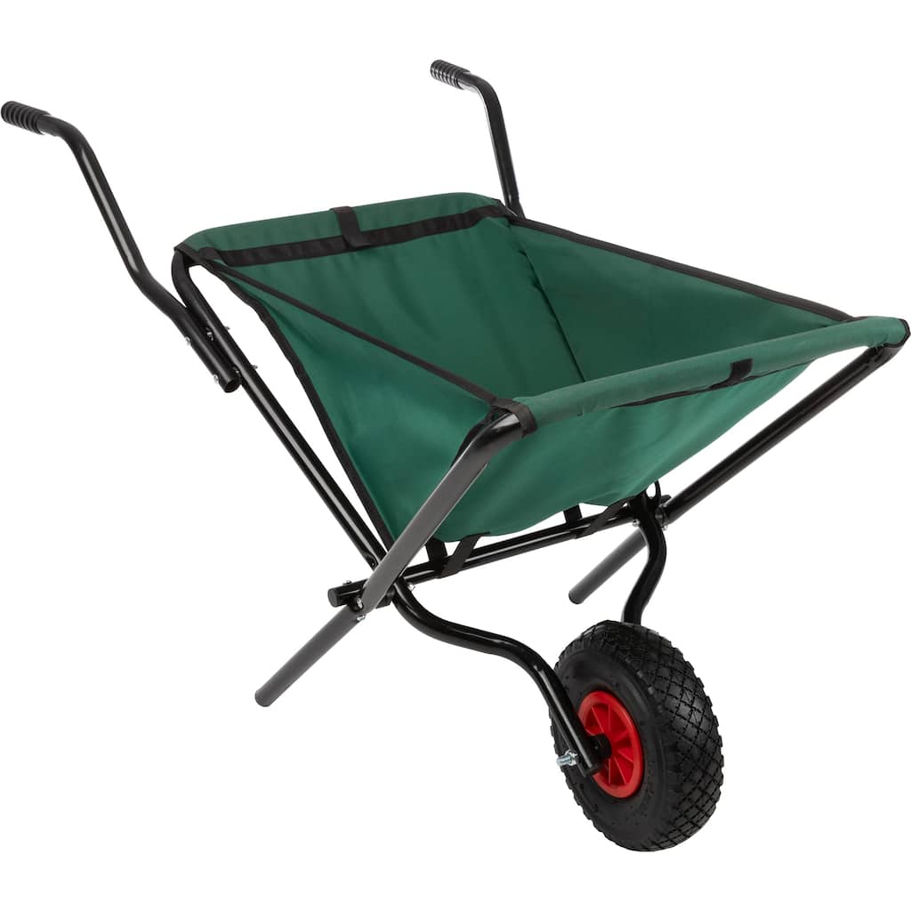 Folding Wheelbarrow - Collapsible Garden Cart with 80lb Capacity, Storage Pouches, and Padded Handles by Pure Garden (Green)