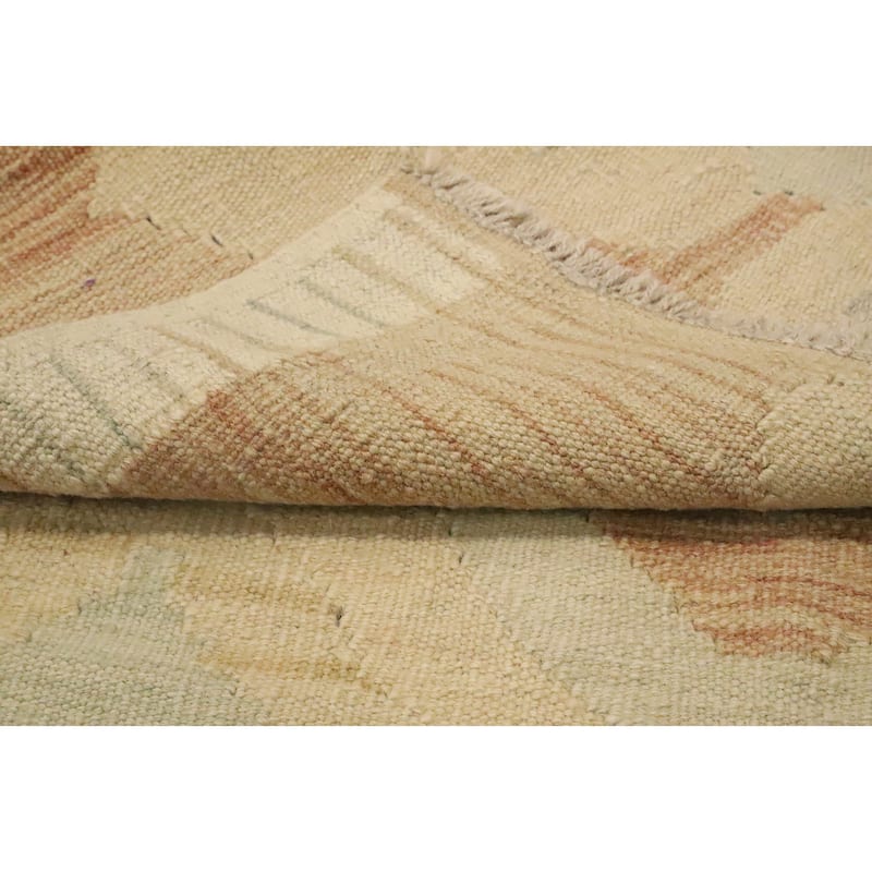 Hand Woven Oriental 100% Wool Carpet Southwestern Tribal Beige & Ivories Kilim Area Rug - 4' 10'' X 3' 3''