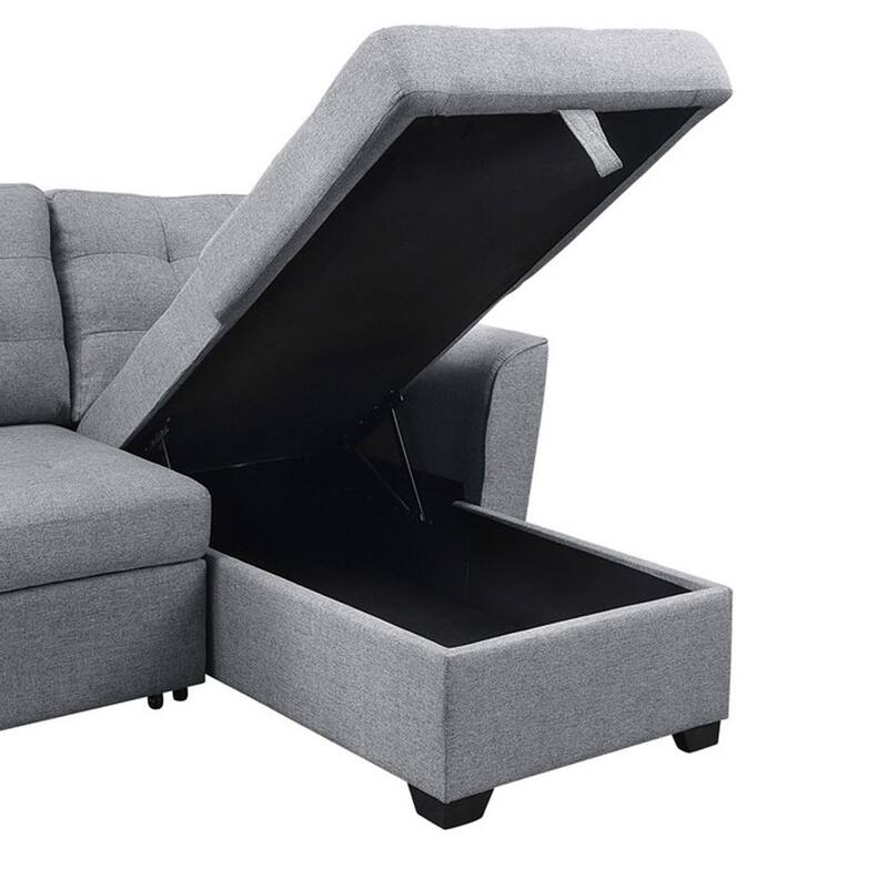Linen Sleeper Sofa with Reversible Storage Chaise, Light Gray