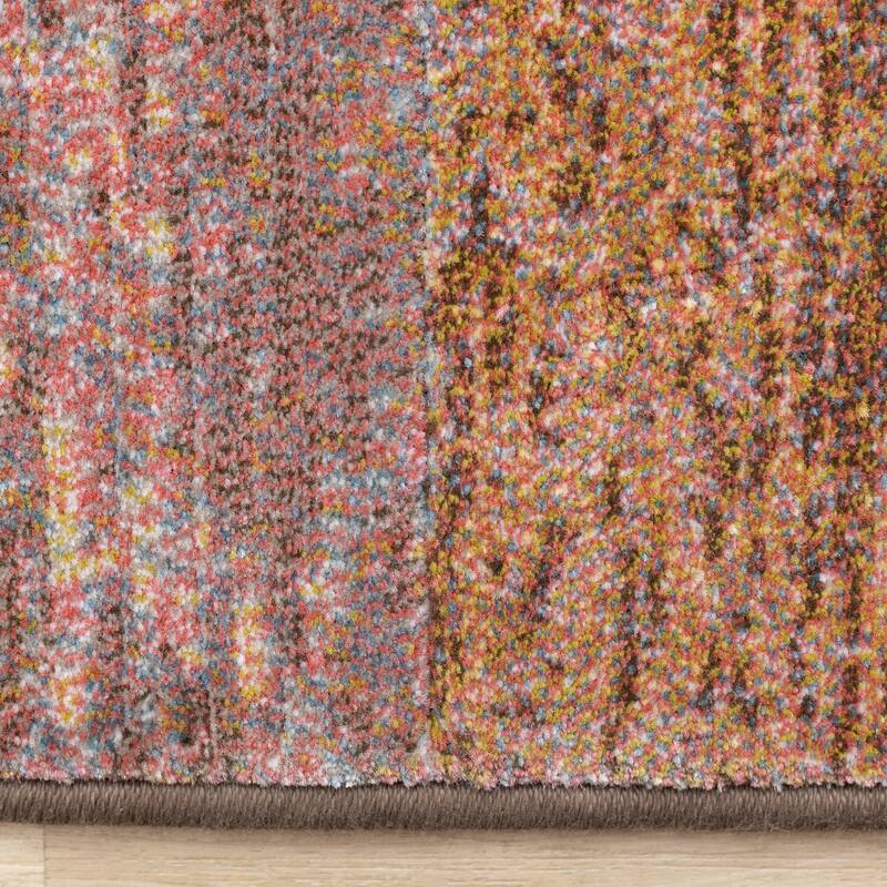 Amelia Collection - Dense Layered Blocks Brown Cream Grey Area Rug