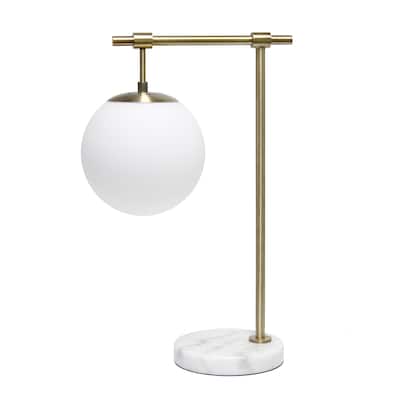 Antique Brass Arm Desk Lamp with Globe Shade - 21" - Gold and White