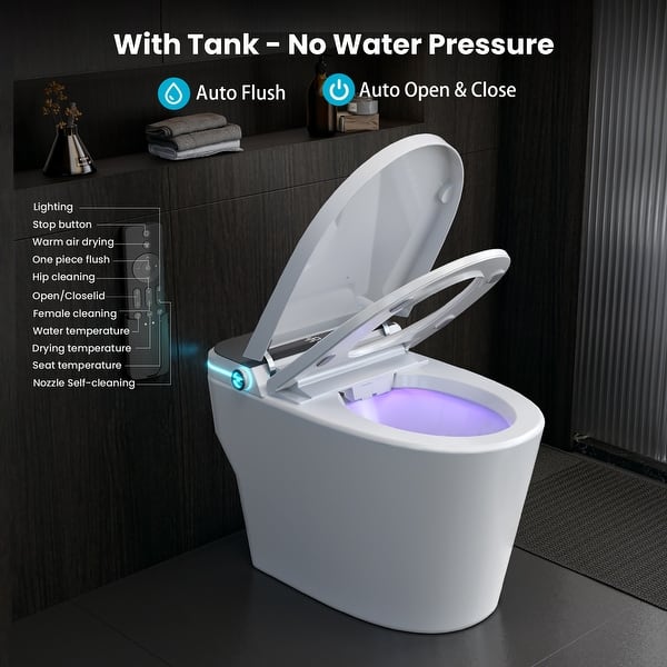 yulika Elongated 1.28 GPF Smart Bidet Toilet with Built-in Foot Sensor and Heated Seat