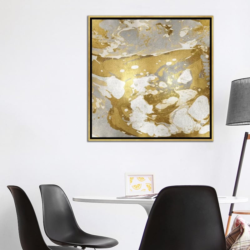 iCanvas "Marbleized In Gold And Silver" by Danielle Carson Framed Canvas Print