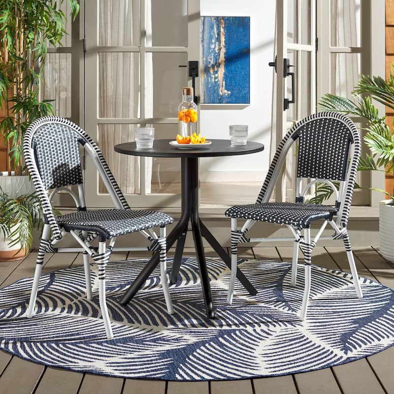 SAFAVIEH Outdoor Patio Furniture Torino Side Chair (Set of 2) - 21"W x 20"D x 33"H - Navy/White