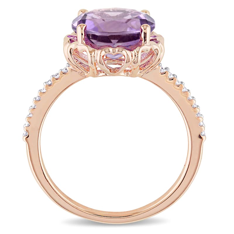 Miadora 3ct TGW Amethyst Ring with 1/10ct TW Diamonds in 10k Rose Gold
