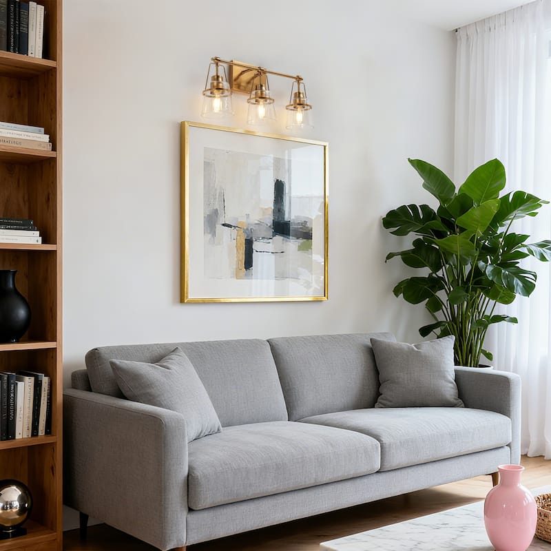 Modern Gold 3-Light Bathroom Vanity Light Clear Glass Wall Sconce - L 21.2" x D 5.5" x H 10.2"