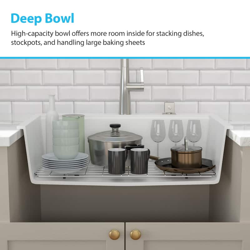 Kichae Granite Composite Drop-in Sink 33 inch White Workstation Sink - 33"x22"x10"