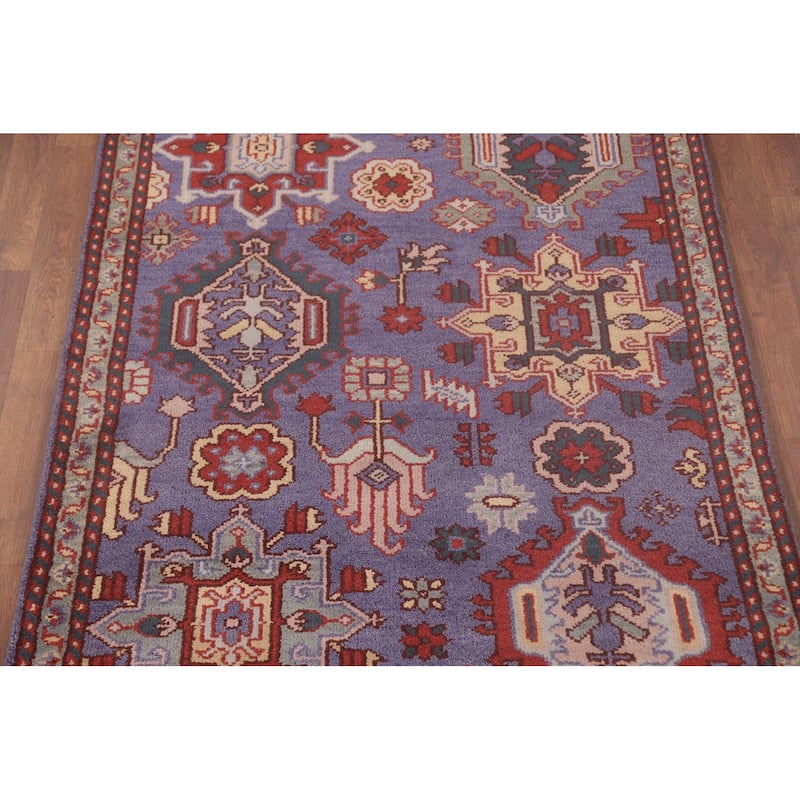 Geometric Oushak Oriental Foyer Rug Hand-Knotted Wool Carpet - 4'0" x 5'11"
