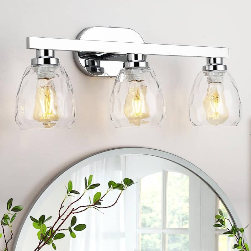 3/4/5 Light Bathroom Light Fixtures Chrome with Hammered Glass Shade - 3-Lights