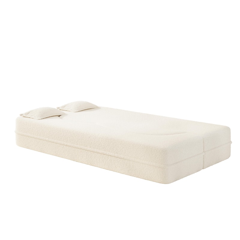 Convertible Floor Sofa with Teddy Fabric, Twin Mattress & No Assembly