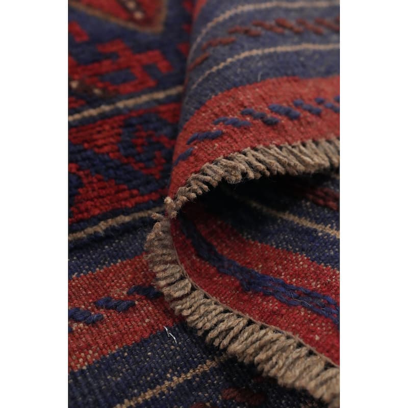 Hand Knotted Oriental 100% Wool Carpet Traditional Tribal Navy Blue & Blues Balouch Runner Rug - 8' 1'' X 2' 0''