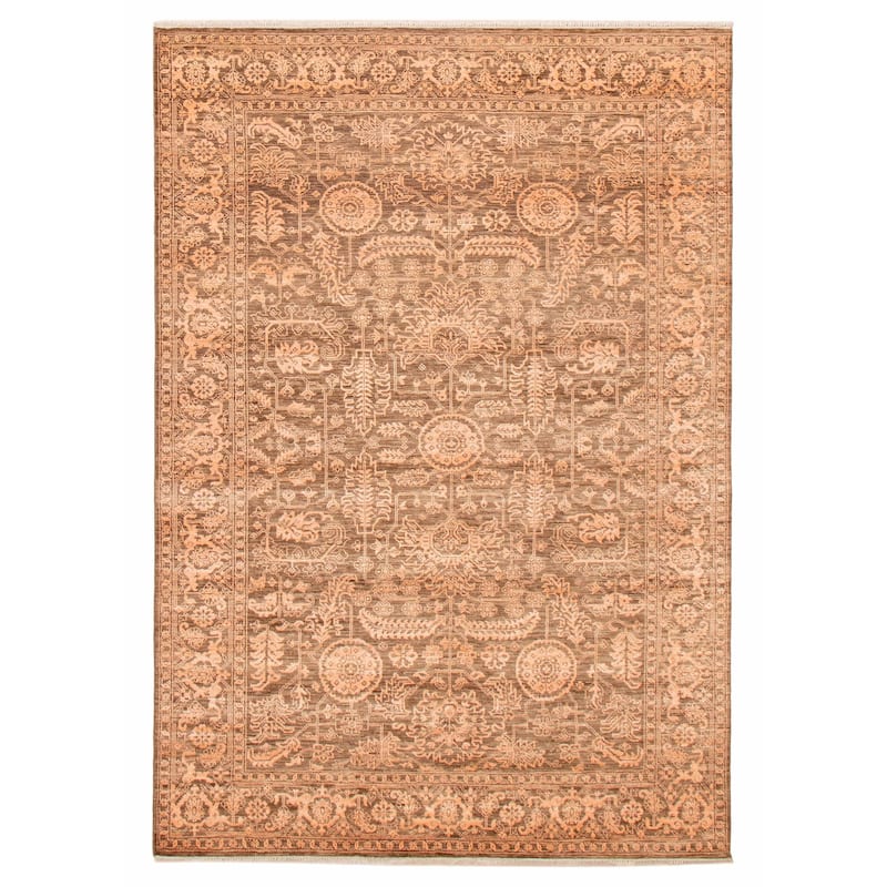 ECARPETGALLERY Hand-knotted Heritage Dark Brown Silk, Wool Rug - 6' 3" x 8' 10" - Dark Brown - 6' 3" x 8' 10" - Rectangle
