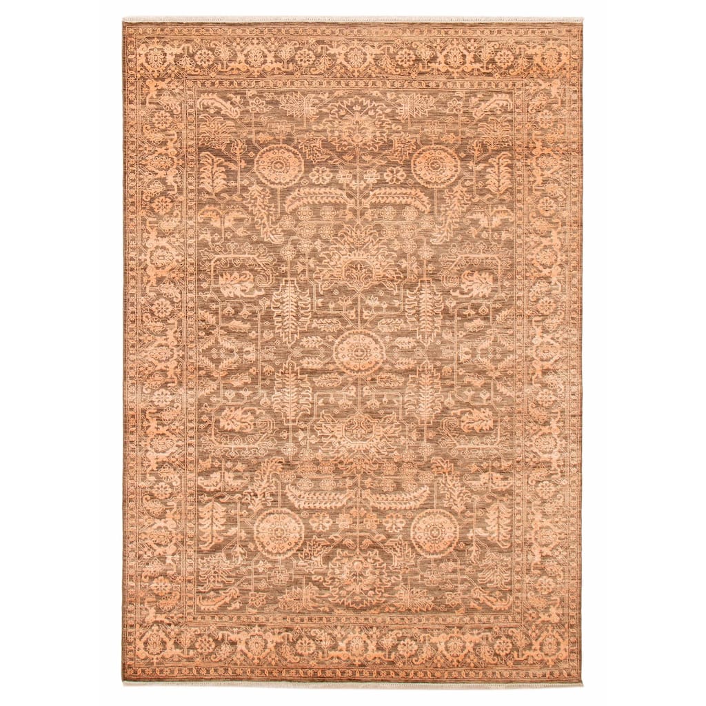 ECARPETGALLERY Hand-knotted Heritage Dark Brown Silk, Wool Rug - 6' 3" x 8' 10"