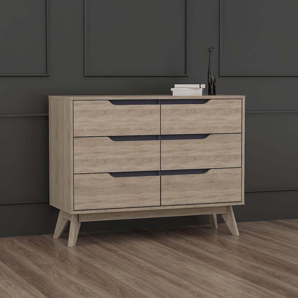 Carson Carrington Eskilstuna Mid-century Oak and Grey Wood 6-drawer Chest