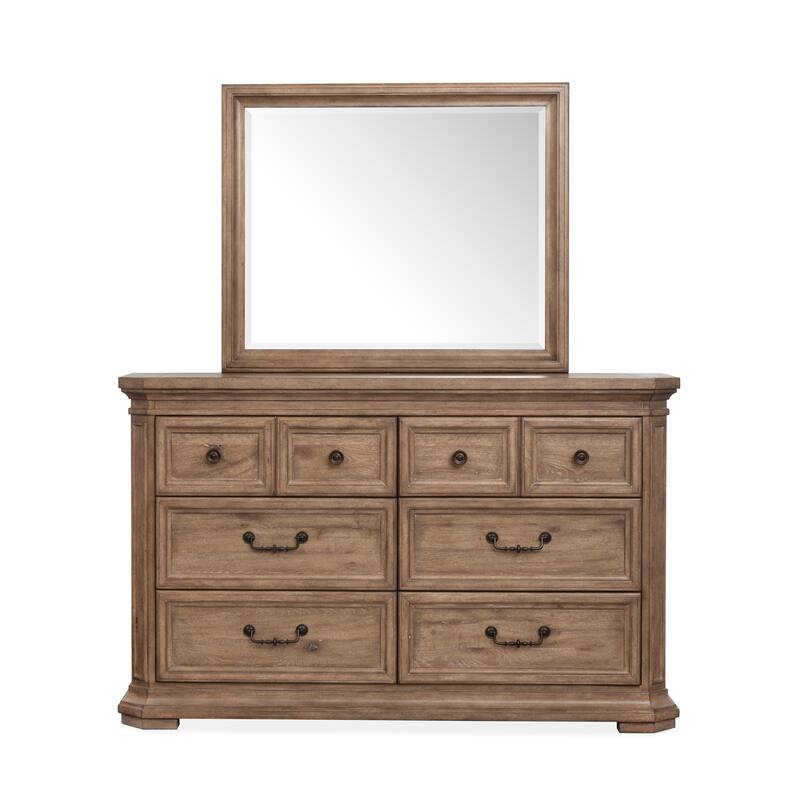 Magnussen Home Adler Court Florentine Walnut Drawer Dresser With Landscape Mirror