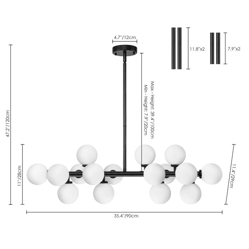 16-Light Modern Glam Linear Sputnik Cluster Glass Globe Chandelier with Milky White Glass Globe