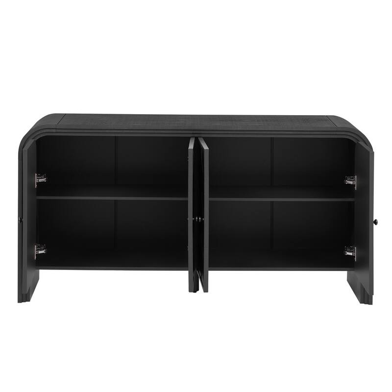 Multi-Functional MDF Sideboard-Handwoven Wood Slat Doors, Tiered Stepped Design & Premium Solid Wood Veneer for Hallways