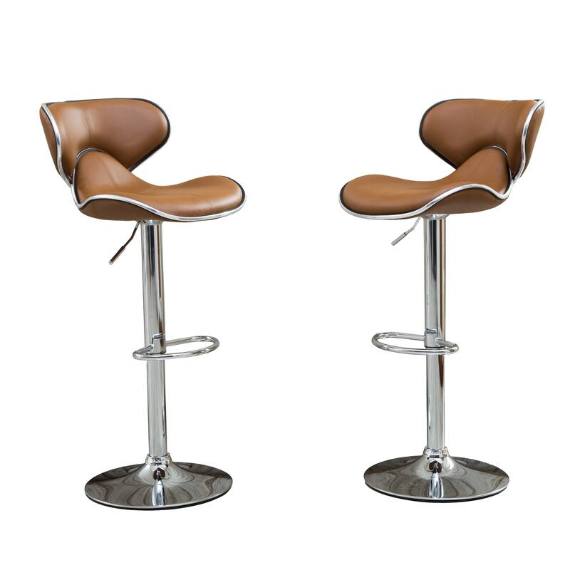 Upholstery Airlift Adjustable Swivel Barstool With Chrome Base, Set Of 2